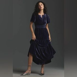 Anthropologie Blue Velvet Somerset Maxi Dress
